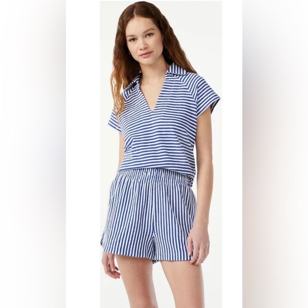 Navy and White Striped Terry Lounge Set